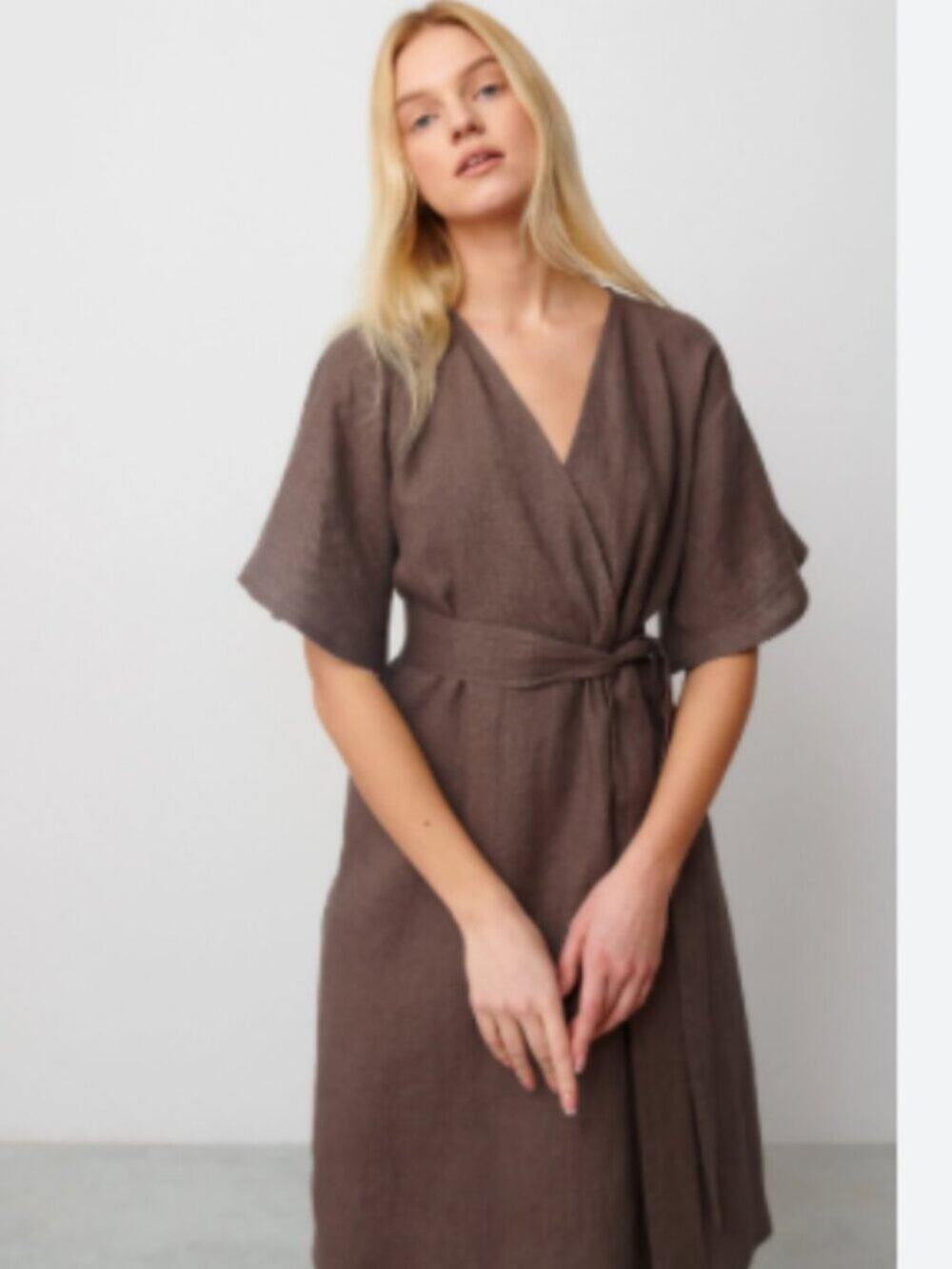 Alp N Rock Womens Size XL Thalia Linen Blend Midi Wrap Dress Short Sleeve V-Neck